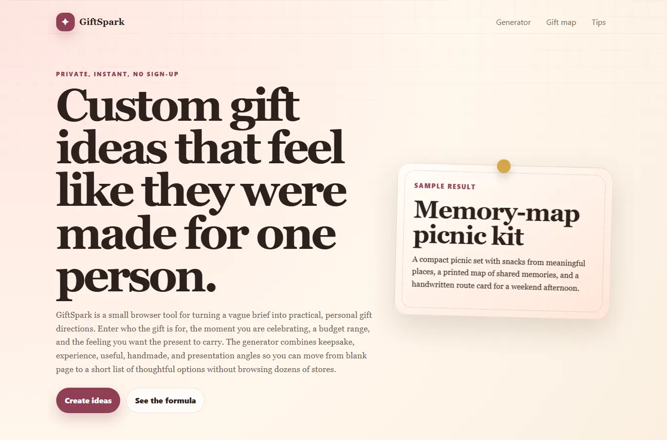 Screenshot of Custom Gift Idea Generator interface showing the project page in use